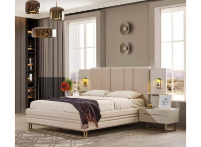 Schlofkummer Set Luxus Komplett Beige Bett 2x Nuetsdëscher Modern