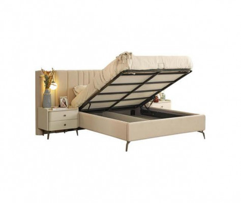 Luxus-Schlofzëmmer-Bett an 2x Noluecht Dëscher 3-Deel Set Design Ariichtung