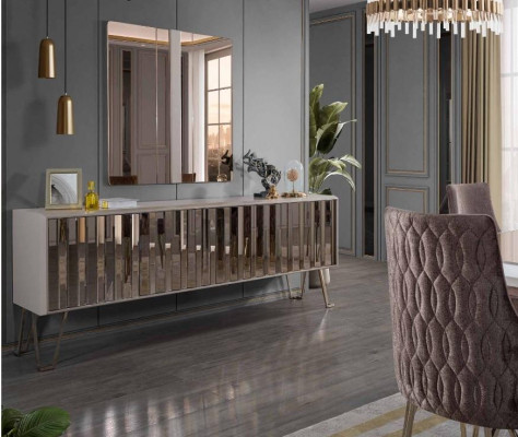 Luxus Säitendësch mat Spigel stilvoll Beige Kommode Modern Miwweldesign Set Nei