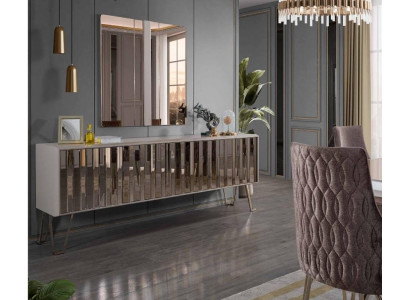 Luxus Säitendësch mat Spigel stilvoll Beige Kommode Modern Miwweldesign Set Nei