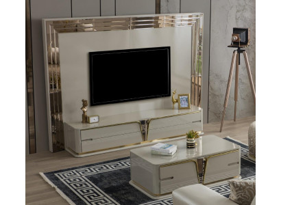 TV-Ständer RTV Lowboard Säitendësch Wunnzëmmer Gold Beige Luxus Holz Nei