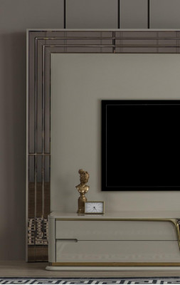 TV-Ständer RTV Lowboard Säitendësch Wunnzëmmer Gold Beige Luxus Holz Nei