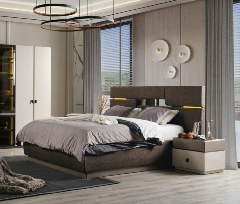Schlofkummer Set Luxus Bett brong Faarf an 2x Nuetsdësch 3 Stéck nei