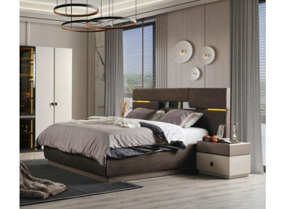 Schlofkummer Set Luxus Bett brong Faarf an 2x Nuetsdësch 3 Stéck nei