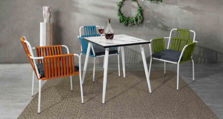 Modern Iesszëmmer Miwwelen, Terrass 4x Still, Edelstahlmiwwelen