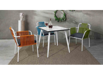 Modern Iesszëmmer Miwwelen, Terrass 4x Still, Edelstahlmiwwelen