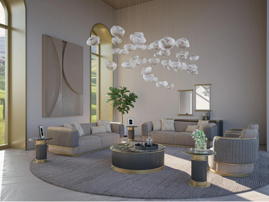 Sëtzgrupp 4-Deeler Polstersofa Wunnzëmmer Dräisëtzer Sofa Design Modern Fotell