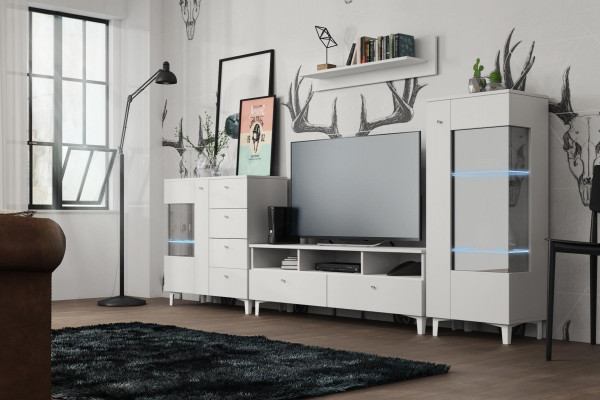 Wunnzëmmer Set Vitrine Kommode Wandregal Wunnwänn Kommoden Design Schaf 4tlg.