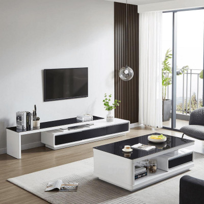 Schwaarz Wäisse TV-Ständer Luxus Kommode Glas Säitenschaf Living Zëmmer Miwwelen