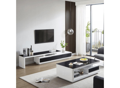 Schwaarz Wäisse TV-Ständer Luxus Kommode Glas Säitenschaf Living Zëmmer Miwwelen