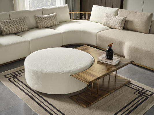 Couchtisch Dësch Niewendësch Wunnzëmmer Modern Wäiss Rond Stoff Holz