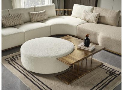 Couchtisch Dësch Niewendësch Wunnzëmmer Modern Wäiss Rond Stoff Holz