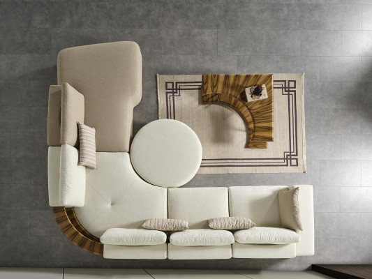 Couchtisch Dësch Niewendësch Wunnzëmmer Modern Wäiss Rond Stoff Holz