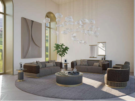 Sofagarnitur 4-Teile Textil Sofa Dräisëtzer Polster Fotel Neit Zweesëtzer Sofa