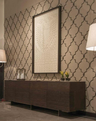 Mauerverkleedung Design Textil Messing Wunnzëmmer Ausstattung nei Faarf beige.