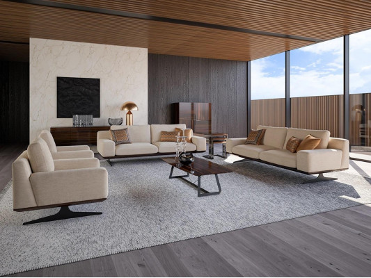 Komplett Miwwelen Wunnzëmmer 2x Drësëtzeger Sofa Couch Couchtisch Textil Fotell Nei