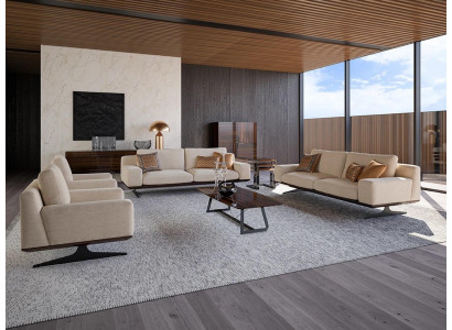 Komplett Miwwelen Wunnzëmmer 2x Drësëtzeger Sofa Couch Couchtisch Textil Fotell Nei