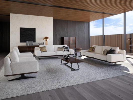Wunnzëmmer Komplett 6 Deeler Modern 2xFotell Couchtisch Sofa Zweesëtzer Polstermöbel