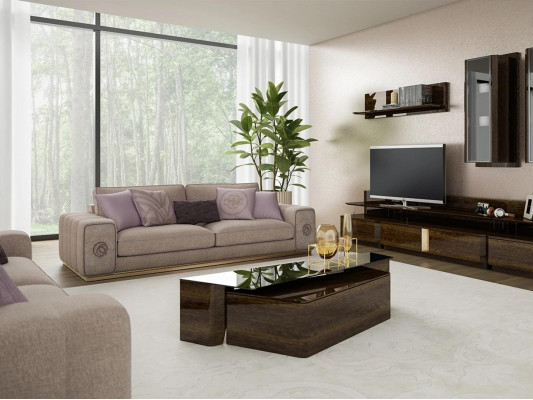 Luxus Miwwelen Sofagarnitur Komplett mat Couchtisch Wunnzëmmer Set 5 Deeler