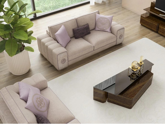 Luxus Miwwelen Sofagarnitur Komplett mat Couchtisch Wunnzëmmer Set 5 Deeler