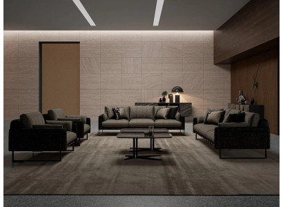 Luxus Wunnzëmmer Sofagarnitur 2x Drësëtzer Couchen Sofa mat Dësch Set 6tlg