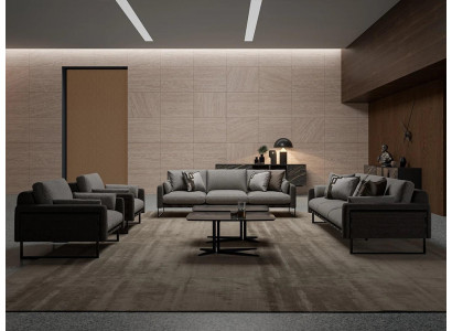 Luxus Sofa-Set 2x Dräisëtzer Sofa Wunnzëmmer 2x Fotell Holz 2x Couchtësch
