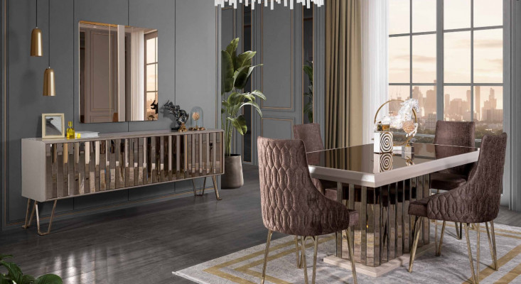 Designer Braun Iesszëmmer Garnitur Iessgrupp Esstafel 4x Still 7tlg nei