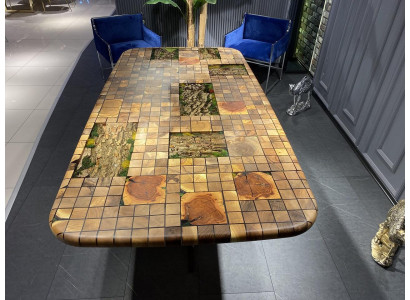 Iessdësch Epoxidharz Iesszëmmerdësch Mosaik Dësch 90 cm Holz Braun Nei