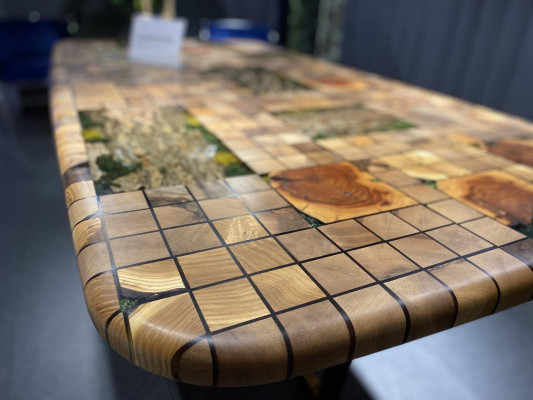 Iessdësch Epoxidharz Iesszëmmerdësch Mosaik Dësch 90 cm Holz Braun Nei