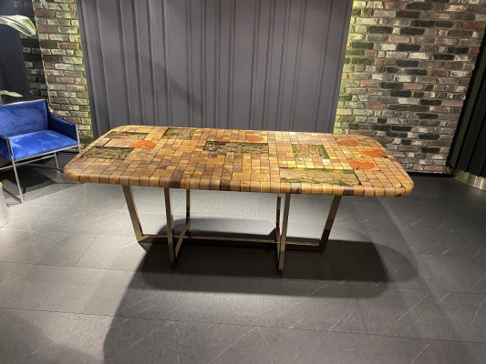 Iessdësch Epoxidharz Iesszëmmerdësch Mosaik Dësch 90 cm Holz Braun Nei