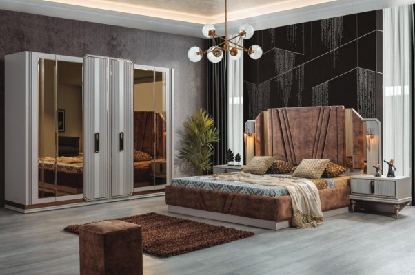 Exklusivt Schlofzëmmer Set Duebelbett 2x Nuetsdëscher Kleederschaf