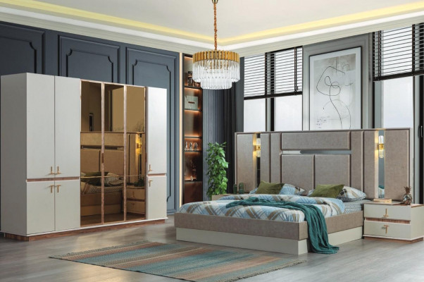 Designer Bett Holz Kleederschaf Luxuriéis Nuetsdëscher Schlofkummer Set