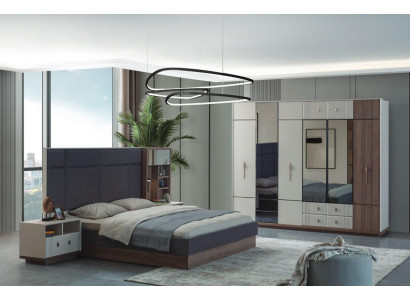 Modern Schlofzëmmer Miwwelen Luxus Duebelbett 2x Nuetsdësch Kleederschaf