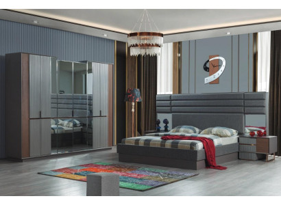 Donkel-brong Schlofzëmmer Miwwelen Duebelbett Nuetsdëscher Schaf 4-teilleg Set