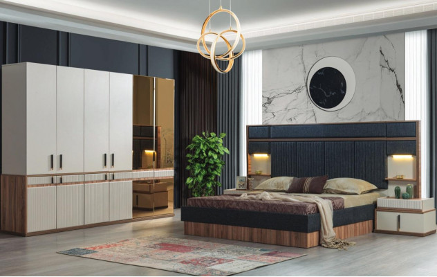 Möbel Luxus Bett 2x Nuetsdëscher Kleederschaf Schlofkummer Set