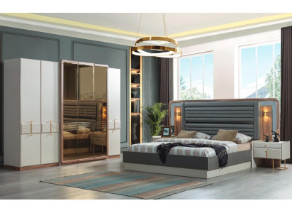 Komplett Luxus-Schlofzëmmer Set Bett 2x Nuetsdëscher Modern Miwwelen 4 Deeler