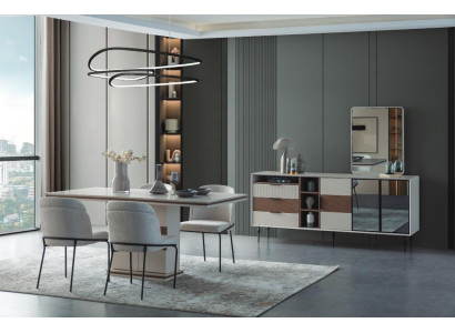 Wäiss Iessgrupp Rektangulären Iessdësch 4x Still Sideboard Luxus Spigel