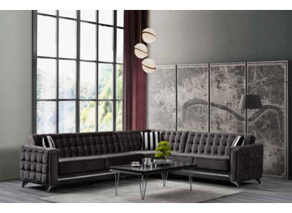 Eckcouch an engem gro Textilstoff Gemittlech L-förmeg Couch Modern nei