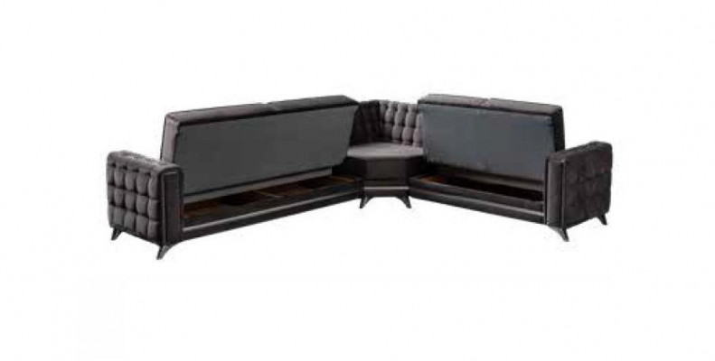 Eckcouch an engem gro Textilstoff Gemittlech L-förmeg Couch Modern nei