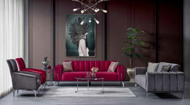 Gepolstert luxuréis 3-Sëtz Sofa am modernen Stil fir Wunnzëmmer a Rosa