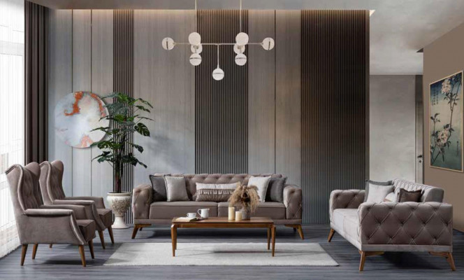 3-Sëtzer Sofa a Gro, Fräizäit gepolstert fir Wunnzëmmer, Bequeemt Sofa Modern NEI