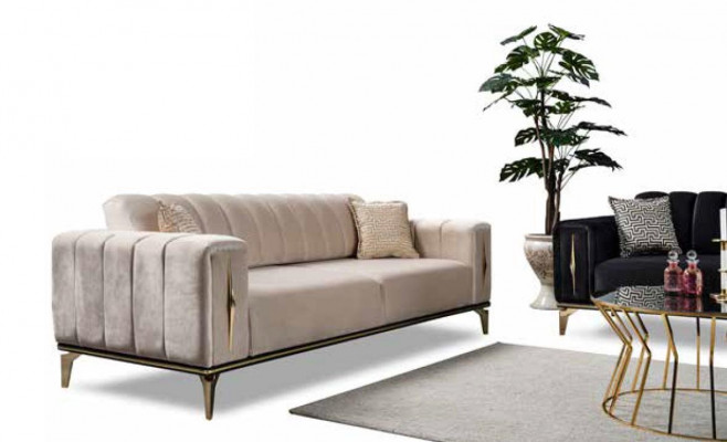 Luxussofa Gepolsterten 2-Sëtzer Gemittleche Sofa Moderne Sofastil Beige Faarf Nei