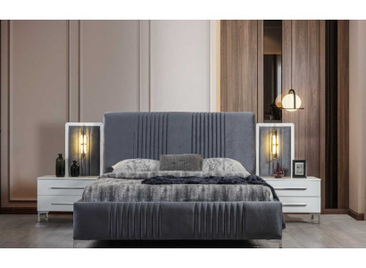Modern grést Duebelbett 2x Holz Nuetsdësch Schlofzëmmer Set