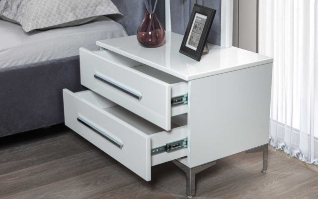 Modern grést Duebelbett 2x Holz Nuetsdësch Schlofzëmmer Set