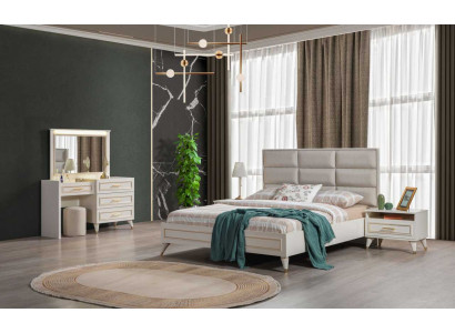 Grousse Schlofzëmmer Set Duebelbett Schminktisch Hocker Spigel 6 Stécker