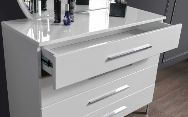 Véiertéiereg Wäiss Schlofzëmmer Kommode Designer Glas Ronnspigel 2-Delige Set