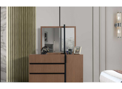 Modern brong Schlofkummerskommode mat 3 Schief an enger Dier aus Holz Miwwelen