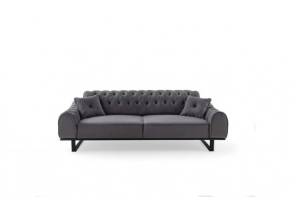 Grau Chesterfield 3-Sëtzer Edle Dreisëtzer Designer Wunnzëmmer Couch