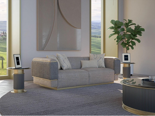 Grouen Dräisëtzer Sofa Luxusdesign Polsterméiwele Modern Wunnzëmmer Sofas Couch