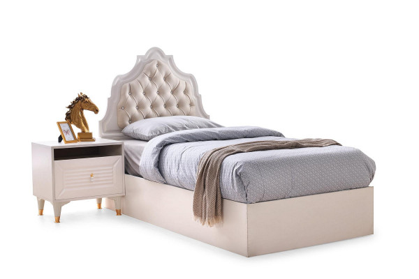 Jugendzëmmer-Set 4-Deeler Bett Nuetsdësch Kleederschaf Bicherregal Beige Eenfaarweg